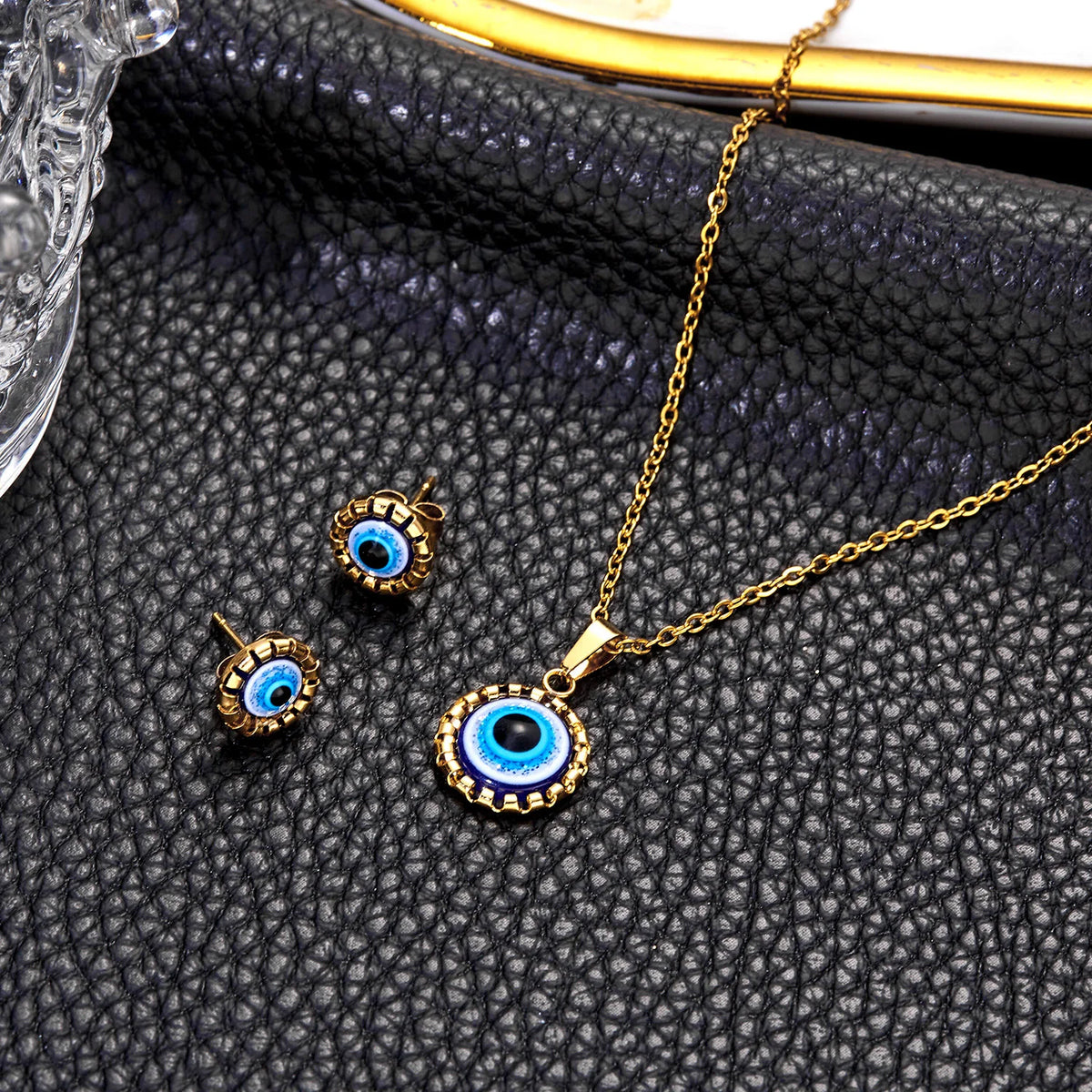 18K Gold Evil Eye Sun Jewelry Set