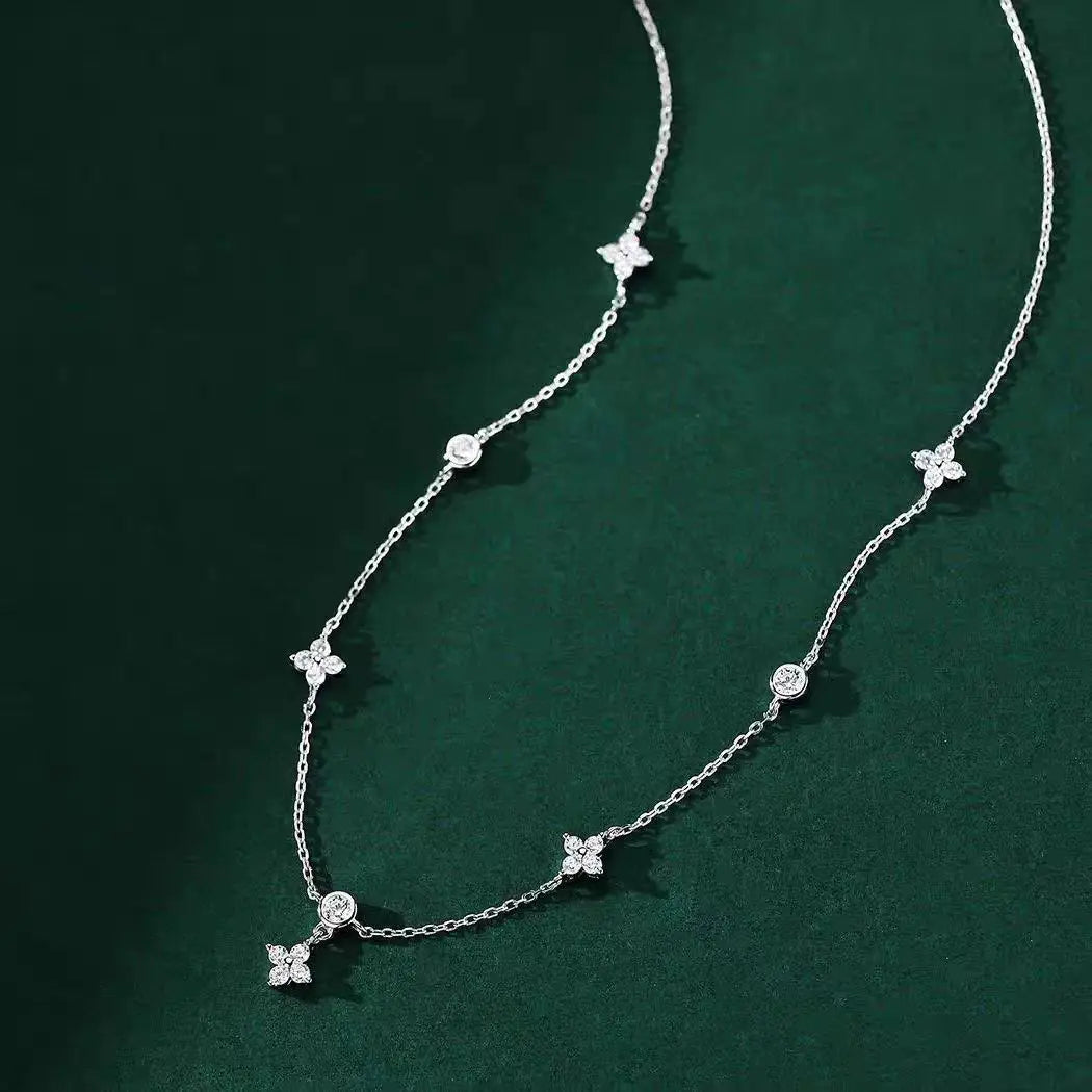 18K Gold Zircon Four-Leaf Flower Necklace